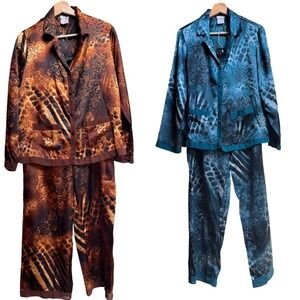 Secret Treasures Womens Pajama Set Bundle Teal Brown Sz S Animal Print Sleepwear